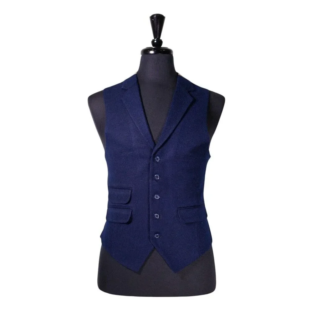 Mens Navy Blue Vest 40R Wool Corduroy Waistcoat Preppy Casual Formal Wedding